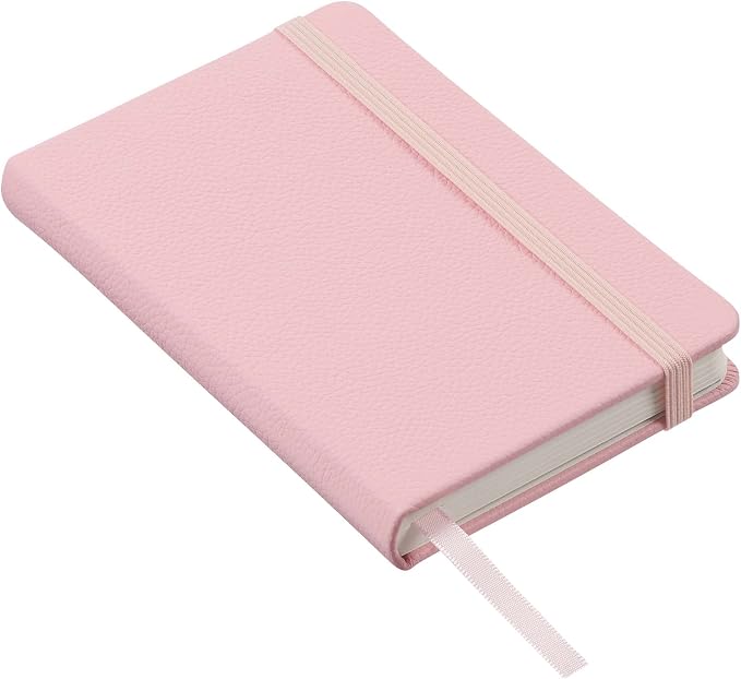Leather Pocket Notebook, Writing Journal, Full-Grain Leather, Narrow Ruled Paper, Notebooks for Work & School, Quartz Pink (5.7" x 3.8”)