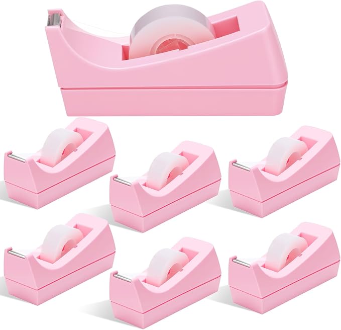 6 Pack Desktop Tape Dispensers Non Skid Base for Office Home School (Tape Not Included) (Pink)