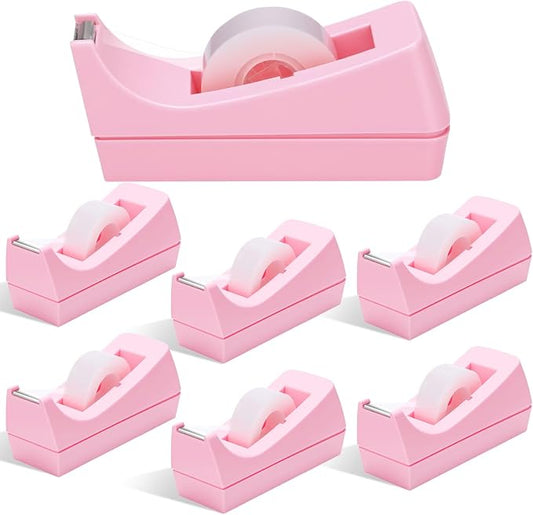 6 Pack Desktop Tape Dispensers Non Skid Base for Office Home School (Tape Not Included) (Pink)