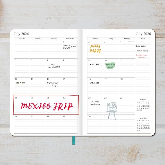 26-27 Academic Planner - Weekly and Monthly Planner, Jul 2026 - Jun 2027, Holidays, Contacts and Notes Pages, Vegan Leather Cover, Elastic Closure, 5.5”x8.25”, Teal