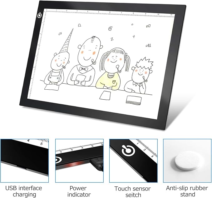 Black A4 Dimmable LED Artcraft Light Box Tracer Slim Light Pad Portable Tablet, USB Power Cable Copy Drawing Board Tracing Table for Artists Designing, Animation, Sketching, Stenciling X-ray Viewing
