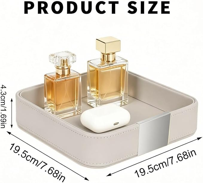SANZIE Luxury Leather Desktop Storage Small Catchall Organizer Decorative Tray for Entryway Table to Hold Jewelry Watch Cosmetics Keys Phone Wallet, Home & Office Accessories (Metal Silvered, Grey) | Metal Silvered, Leather Decorative Tray for Entryway...