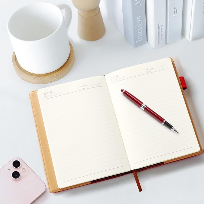 A5 Lined Leather Journal with Pen, 240 Pages Refillable Hardcover Notebook with Pocket and Magnetic Buckle, 80gsm Thick Daily Diary for Men and Women, Great Gift for Business Travel Personal - Red