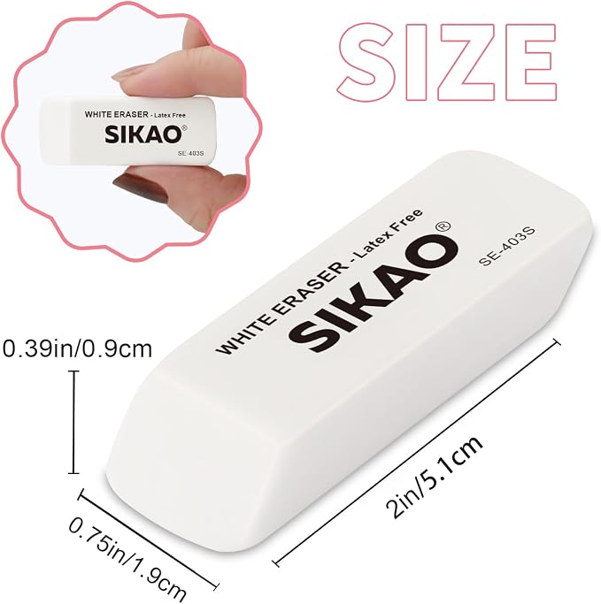 White Erasers, 6 Pack Pencil Erasers | Latex-Free & Smudge-Free Beveled Rubber Erasers for School Supplies, Classroom, Tests & Homework