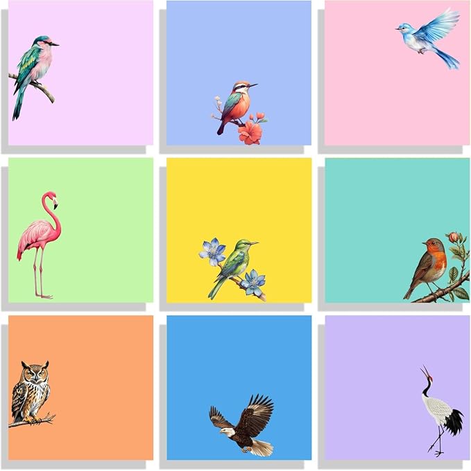 9 Pads Cute Sticky Notes Set, 3" x 3" Bird Self Stick Notepads, Funny Sticky Notes Set, Bird Stationery, Kawaii Adhesive Memo Pads, Office Decor Desk Accessories, School Supplies, Bird Lover Gifts