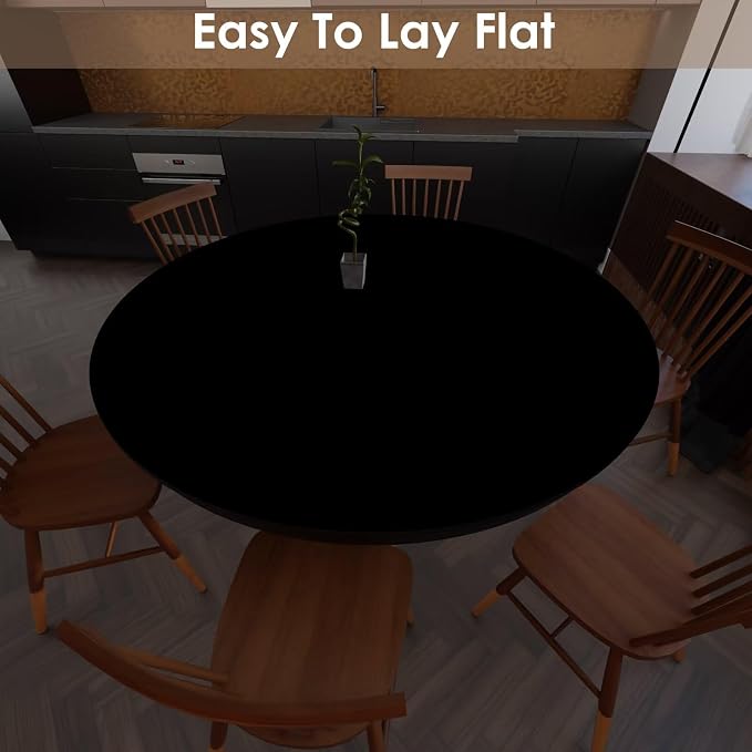 Round Table Cover - Can Be Used On Both Sides Waterproof and Easy to Clean Good Flatness Used for Dining Table(Black+Black Dia.42Inch)