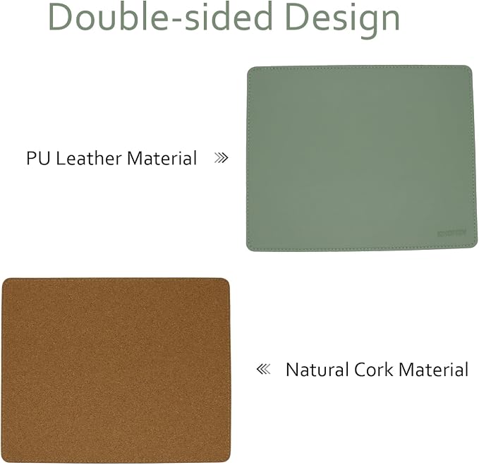 Leather Mouse Pad - Wood Mouse Pads with Stitched Edge,PU Non-Slip Mouse Mat,Double Side Mousepad,Waterproof Gaming Mouse Pad for Desk,Laptop,Office & Home,10.2" x 8.3",1 Pack (Olive Green)
