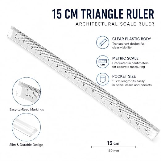 Triangle Ruler Set, Small Architectural Scale Ruler Pocket Size Ruler Metric Ruler Plastic Clear Ruler Triangle Ruler Drafting Tools Office, Drafting Tools for Office and School(15CM) ﻿