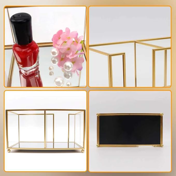 Glass Sticky Note Holder,2 Slots Post It Note Dispenser,Gold Desk Organizer for 3 x 3 Sticky Notes/Paper Clips/Book Clips,Stylish Post it Holder for Home Office Desk