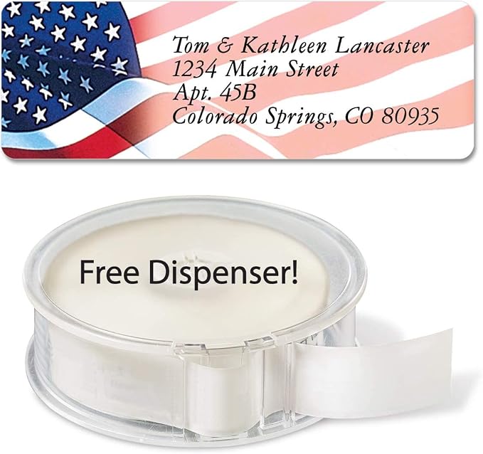 Colorful Images Patriotic Rolled Address Labels | American Glory, 500 Count, Self-Adhesive With Dispenser, Customize with Name & Shipping Addres