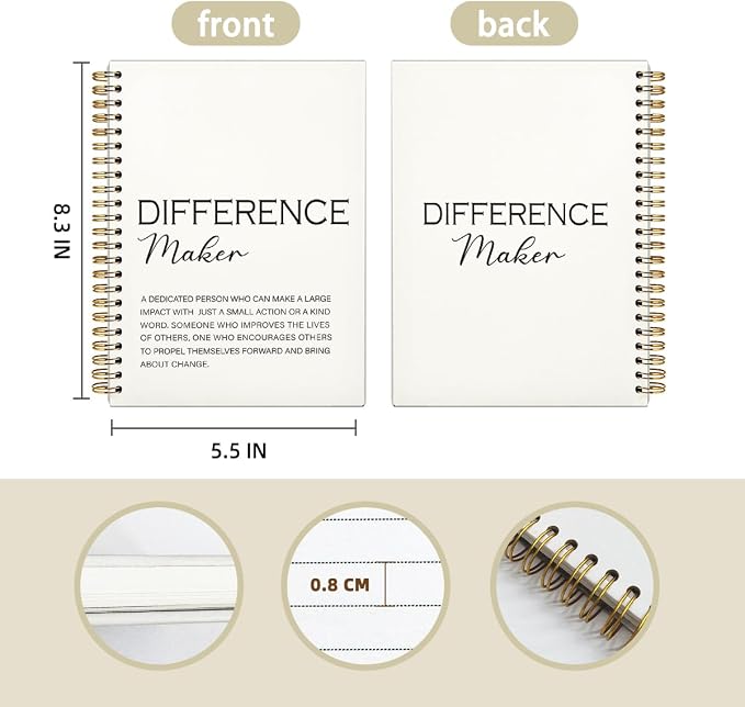 Difference Maker Gift, Difference Maker Definition Spiral Notebook Journal, Motivational Notebooks, Thank You Gifts for Women Men Teacher Coworkers, Hardcover Spiral Notebook 5.5x8.3(White)