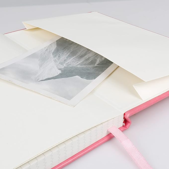 Grid Journal Bullet Notebook - Pink Leather Cover, 8.3 x 5.7Inch, 160 Pages, 100gsm Paper, Hardcover with Inner Pocket, Elastic Closure and Ribbon Bookmark, Great for Women and Men
