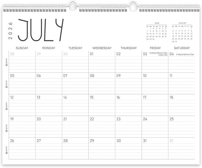 Guasslee Large Wall Calendar 2026-2027, 12 Monthly Calendar from 2026 June-May 2027 Jumbo 22"x17" Hanging Desk/Wall Planner with Spiral Bound for School Home Office Organizing