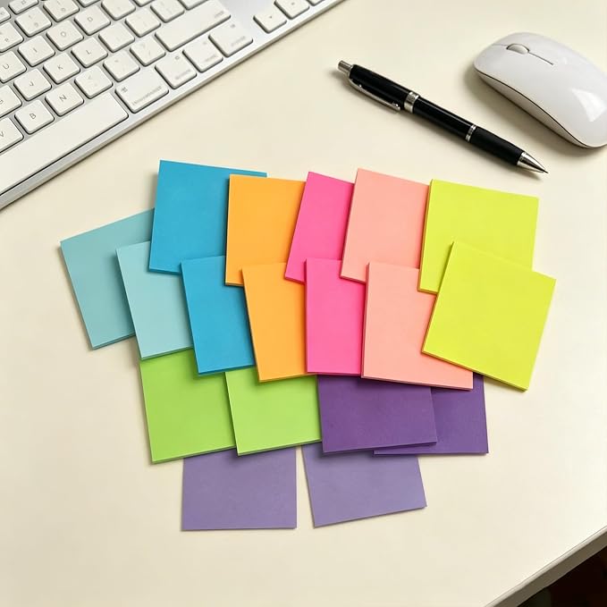 Sticky Notes, Sticky Notes 3x3 Large 18 Pads 9 Colors Self-Stick Stickies Note Pads 50 Sheets Teacher Back to School Supplies and Oﬃce Products