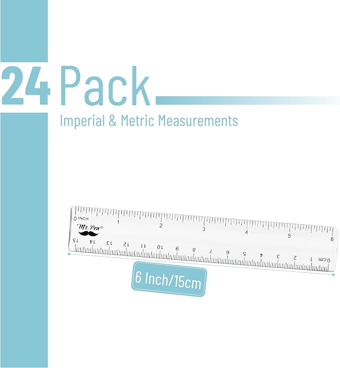 Mr. Pen- Bulk Plastic Rulers, 6 Inch, 24 Pack, Easy-to-Read Markings | Scratch-Resistant Design, Durable Clear Ruler for Crafting Office & School, School Supplies, Transparent Bulk Rulers Set