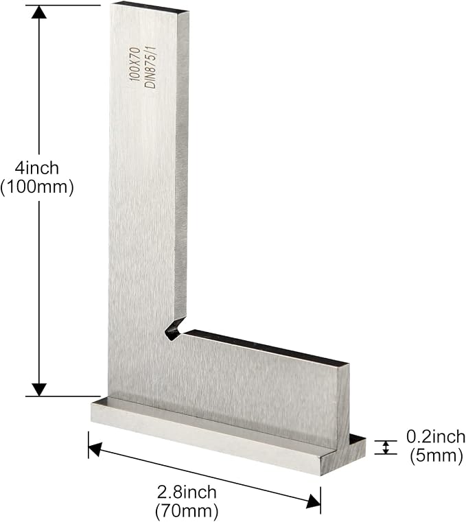 Precision Machinist Square 4 Inch Engineer Square 90 Degree Right Angle Ruler Ground Hardened Steel with Seat 4 x 2.8 Inch