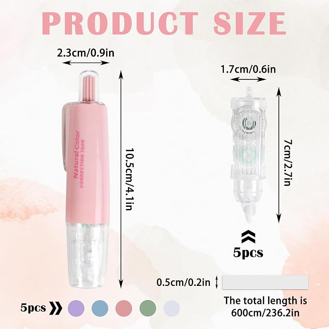 5pcs White Out Correction Tape with 5pcs Replacement Whiteout Tape, Retractable Correction Tape for School, Mini Cute Refillable White Out Tape Pens for Office Note Taking Supplies