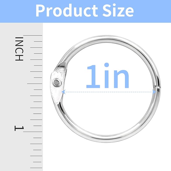 100 Pack-1 inch GIUCNOK Binder Rings, Loose Leaf Binder Book Rings, with Metal Nickel Plated for Key, and Index Cards, Premium Ring Clips, Paper Rings, for School, Home or Office, Silver
