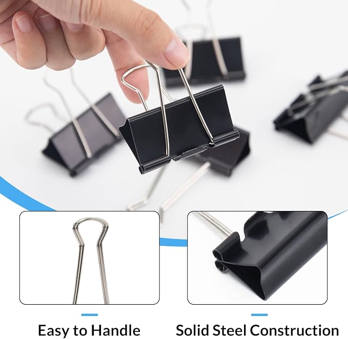 OWLKELA 12 Pack Binder Clips, 2 Inch, Black | Extra Jumbo Size, Large Paper Clamps,Ideal for Home, School and Office Supplies