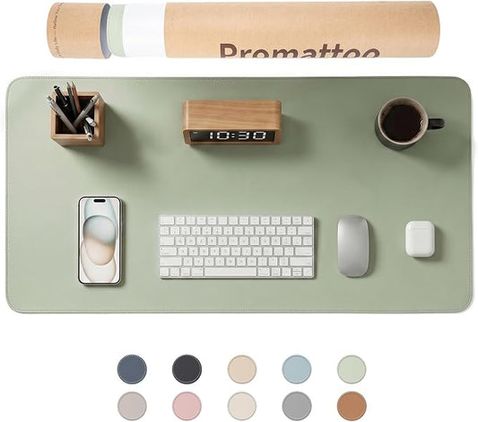 Large Desk Pad Non-Slip Desk Mat Protector for Keyboard Mouse Waterproof Vegan Leather Surface Faux Leather Laptop Mat Smooth Mouse Pad Premium Gift Tube Matcha Green 31.5" x 15.7"