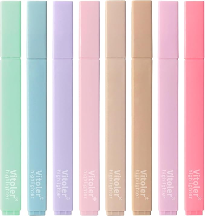 Piochoo Highlighters, 8 Pack Aesthetic Highlighters, Assorted Colors, Chisel Tip, No Bleed Bible Highlighter Pastel for Journaling Office School Bible Study Supplies