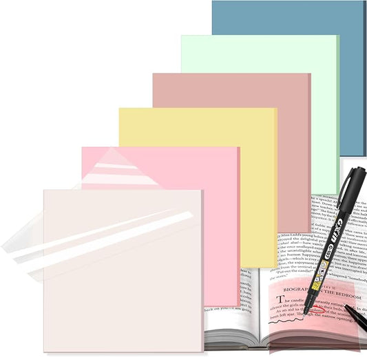 Transparent Sticky Notes with Marker, 【99.9% Transparency, Strong Adhesion,Waterproof 】 MEIGAONE 7 Pack Clear Sticky Note 3x3,Translucent Sticky Note Office,School Supplies
