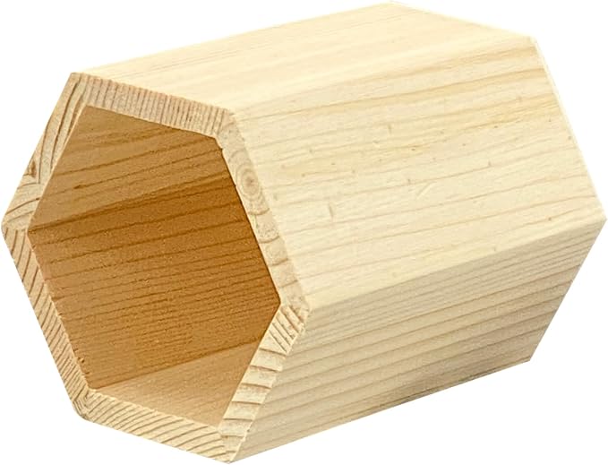 Cregugua 12 Pieces 4 Inch Wooden Pen Holder Hexagon shaped Unfinished Wood Pencil Holder for DIY Crafts (3x3x4 Inches)