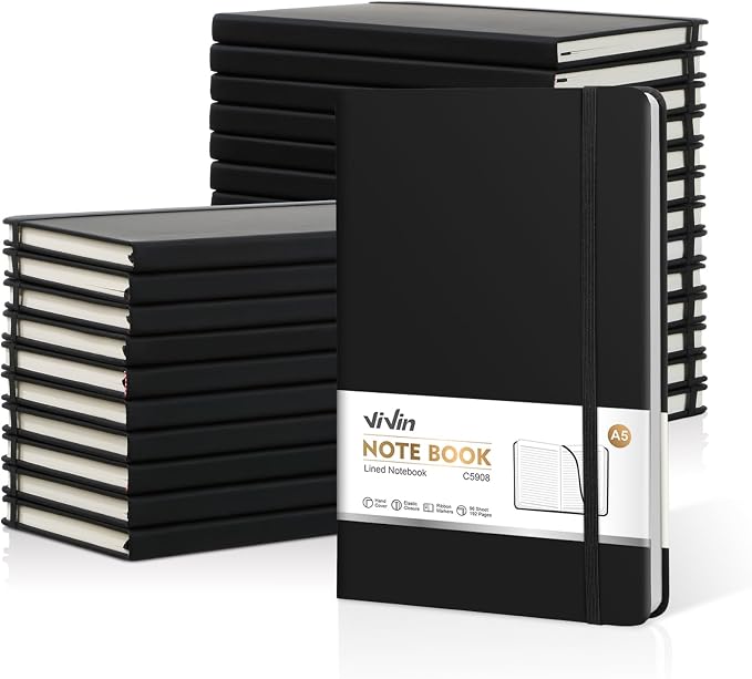 ViVin Lined Journal Notebooks for Professional Office Work,192 Pages,Medium 5.5 x 8.3 inch,College Ruled,A5 Hardcover Journaling Notebooks for Writing,24 Pack Bulk