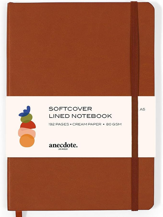 ANECDOTE. Softcover Ruled Journal with Thick 80 gsm Lined Cream Paper A5 size (8.3 inches x 5.4 inches) - Daily Writing Notebook for Travel, School and Office Use - Diary for Women and Men - Camel