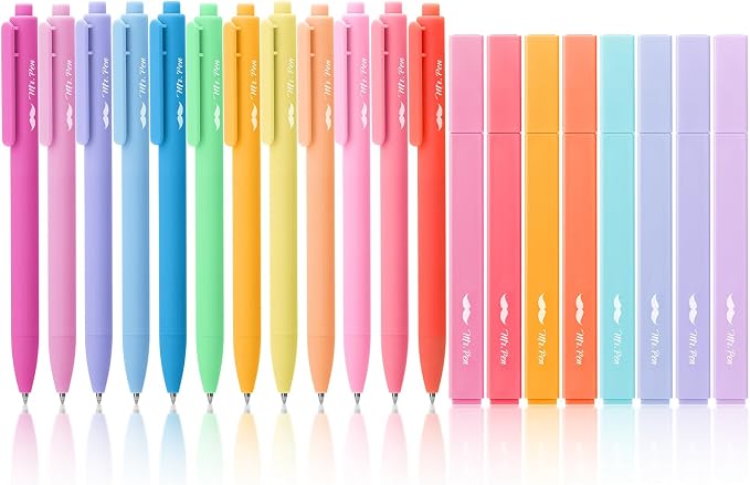 Mr. Pen- Aesthetic Highlighters and Gel Pens, 20 Pack | Pastel Colors Bible Highlighters No Bleed, Fine Point 0.7mm Gel Pens, Fast Dry and No Smear for Bible Journaling, Planner