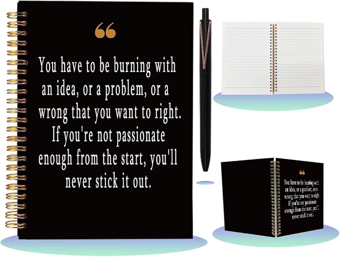 Inspirational Notebook with Pen Set, A5 College Ruled Spiral Journal, Black and Gold Office Supplies, Appreciation Gifts for Coworker Leaving, New Job, Graduation, 80 Sheets