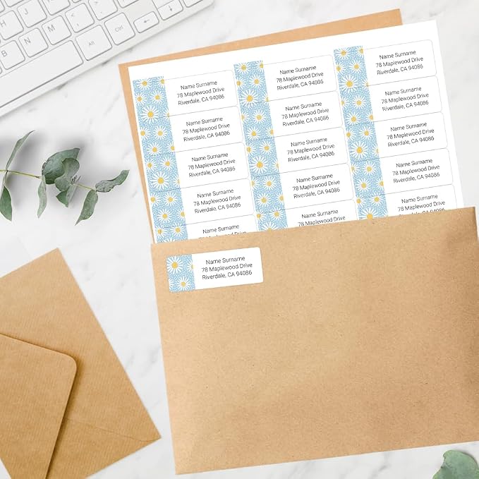 Dotty about Paper Personalized Oopsy Daisies - Blue - Return Address Labels x 100