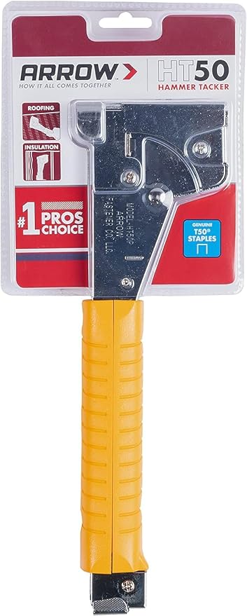 Arrow HT50 Heavy Duty Hammer Tacker, Chromed-Steel Manual Stapler with Sure-Grip Handle, Dual-Capacity Rear-Load Magazine, Fits 5/16”, 3/8", or 1/2" Staples (Pack of 4)