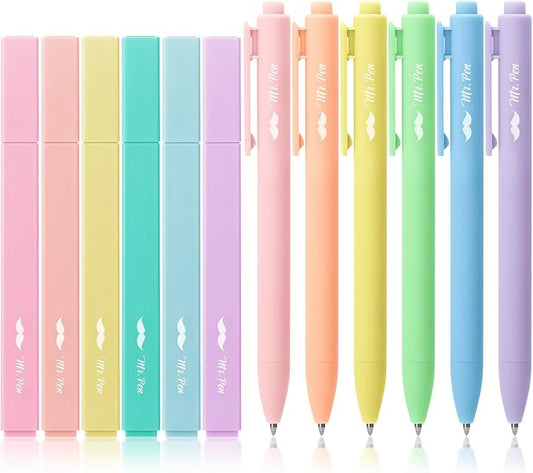 Mr. Pen- Aesthetic Highlighters and Gel Pens, 12 Pack | Pastel Colors Bible Highlighters No Bleed, Fine Point 0.7mm Gel Pens, Fast Dry and No Smear for Bible Journaling, Planner