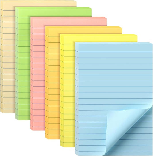 Mr. Pen- Lined Sticky Notes, 4" x 6", 6 Pads, 45 Sheets/Pad | Sticky Notes with Lines, Ruled Post Stickies, Memo Pads, Self-Stick Note Pad for Office, School, Home, Study & Organization