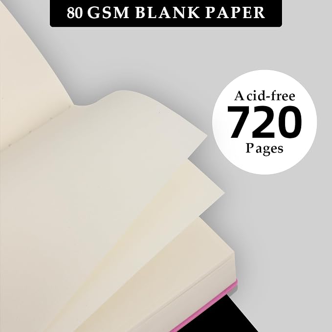 Blank Journal Notebook 720 Pages A6 Unlined Plain Sketchbook No Lines Soft Leather Small Blank Notebook for Women Drawing Book Memo Writing Sketch Diary Notebook 3.9 × 5.5 (Blue Blank Notebook)