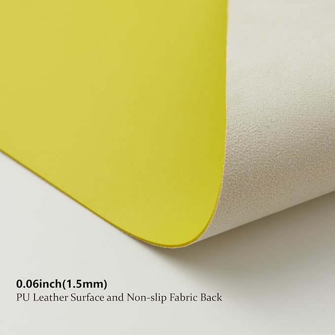 Leather Desk Mat - Non-Slip PU Desk Pad for Office and Home - Desk Organization and Accessories - Ideal for Large Mouse Pad and Desk Mats on Top of Desks (Lemon Yellow,31.5"x 15.7")