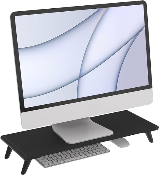 loukin Monitor Stand Riser for Desk, 22.4" × 8.2" Computer Stand, Black | Supports 22 lb, No Installation Required, Water-Resistant Surface, Fits Laptops and Printers, Ergonomic Design