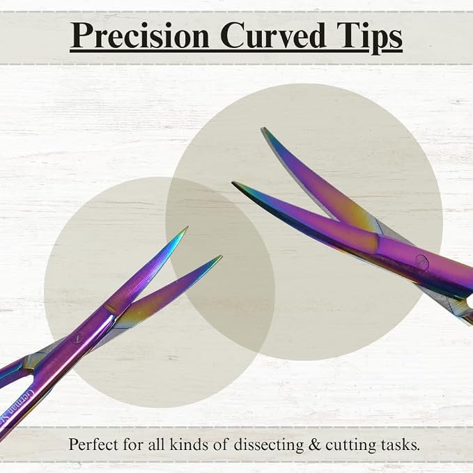 Premium Iris Scissors Micro Dissecting Scissors Curved 4.5" with Fine Sharp Blades Made of Stainless Steel Medical Surgical Tools (Multicolor)