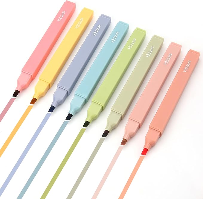 YISAN Highlighters Assorted Colors No Bleed,Book Pastel Highlighters Bible Pens,Soft Tip for Journal,Aesthetic,Vintage,70979