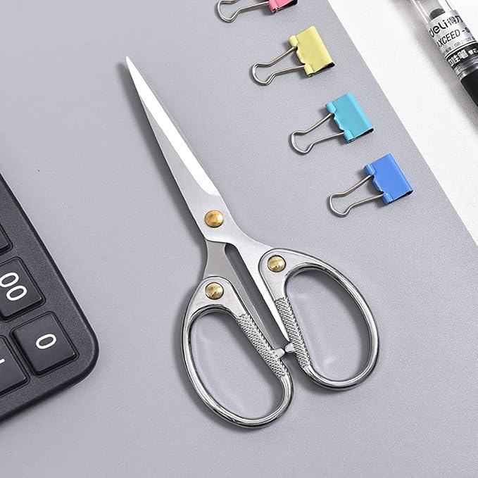5-inch Small Craft Scissors, Sharp Blades Office Scissors for Desk, Stainless Steel All Purpose Scissors for Office, Home, School, DIY, Sewing, Fabric (Silver)
