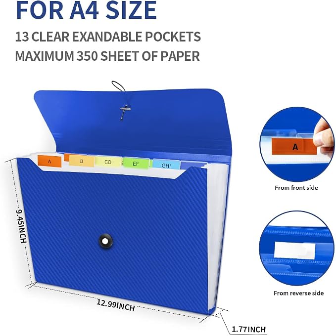 Expanding File Folder, 13 Pockets Accordian File Holder Organizer, A4 Letter Size Paper Document Receipt Organizer Accordion Filing Folder for Classroom, Home, Office and Travel