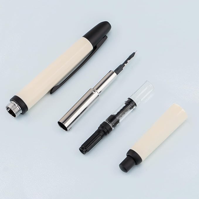 Jinhao 20 Press Retractable Fountain Pen Fine Nib with Converter Resin Writing Gift Pen, Ivory with Black Clip