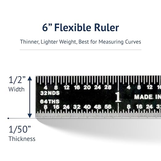 PEC Tools 6"/150mm Flexible Metal Ruler, Stainless Steel Machinist Rule with Black Chrome Finish, High Contrast, English & Metric Graduation (1/32", 1/64", 0.5mm, 1.0mm), Easy to Read, Made in USA