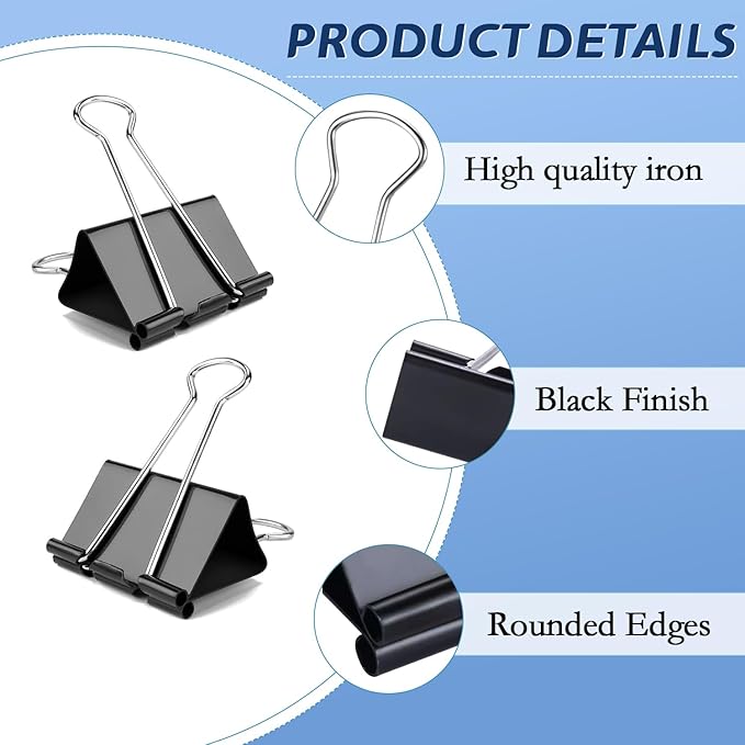 Medium Binder Clips, 72Pack, 1inch, Black Paper Binder Clips, Medium Paper Clips, Office Clips, with Storage Container for Office, Home, School