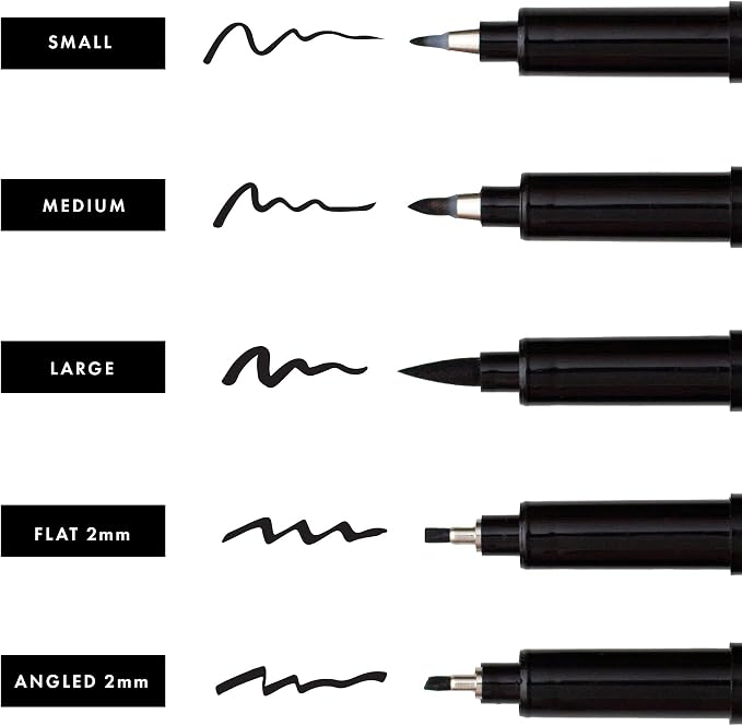 Craft 'n' Beyond Calligraphy Brush Pens Pack of 5 Markers for Hand Lettering, Art Drawing, Sketching, Scrapbooking, Writing, Journaling tip - Beginner Kit with Fadeproof Black Ink