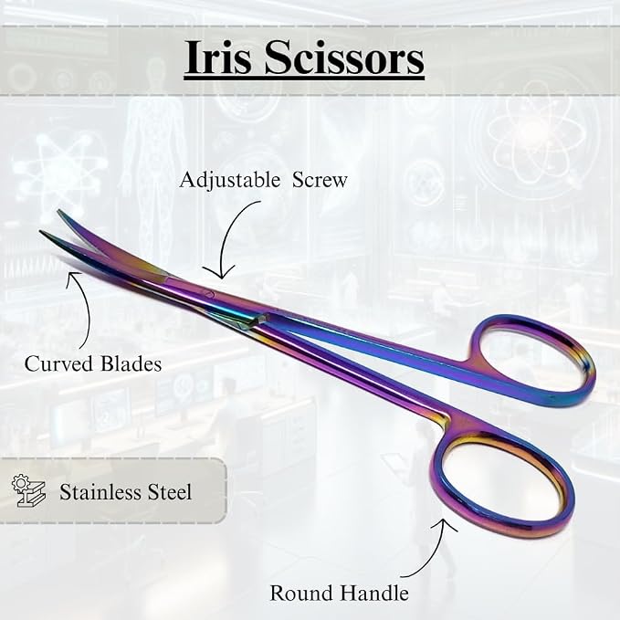 Premium Iris Scissors Micro Dissecting Scissors Curved 4.5" with Fine Sharp Blades Made of Stainless Steel Medical Surgical Tools (Multicolor)