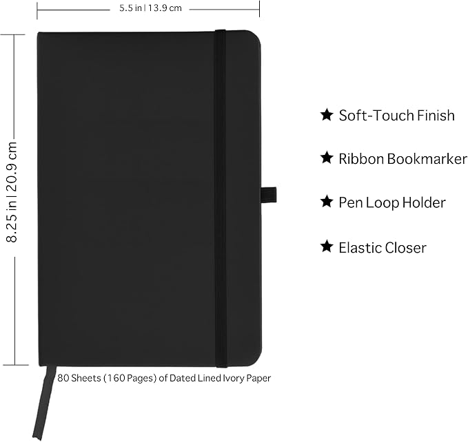 ExpressDesigns™ - Personalized Pens Gift Set w/Journal- 2 Pack of Soft Touch Metal Pens w/Notebook - Custom Engraved with Name or Message (Black - Red)