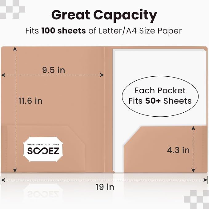 Sooez 6Pack Folders with Pockets, Pocket Folders with Extra Labels, Plastic Folders with Pockets, 2 Pocket Folders Bulk, Heavy Duty File Folders, School Folders Business Folder Office Filing Supplies