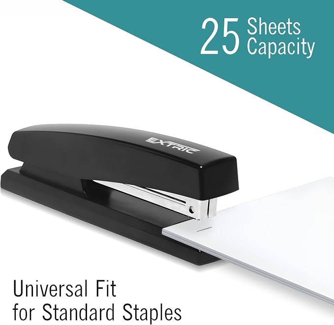 EXTRIC Staplers for Desk, Black Stapler Heavy Duty 3 PK 25 Sheet Capacity | Heavy Duty Desk Staplers with a 25 Sheet Capacity, Jam Resistant, Flat-Opening Design for Office or School